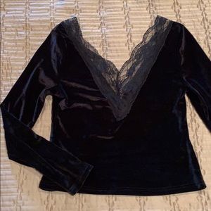 Black stretch velvet top